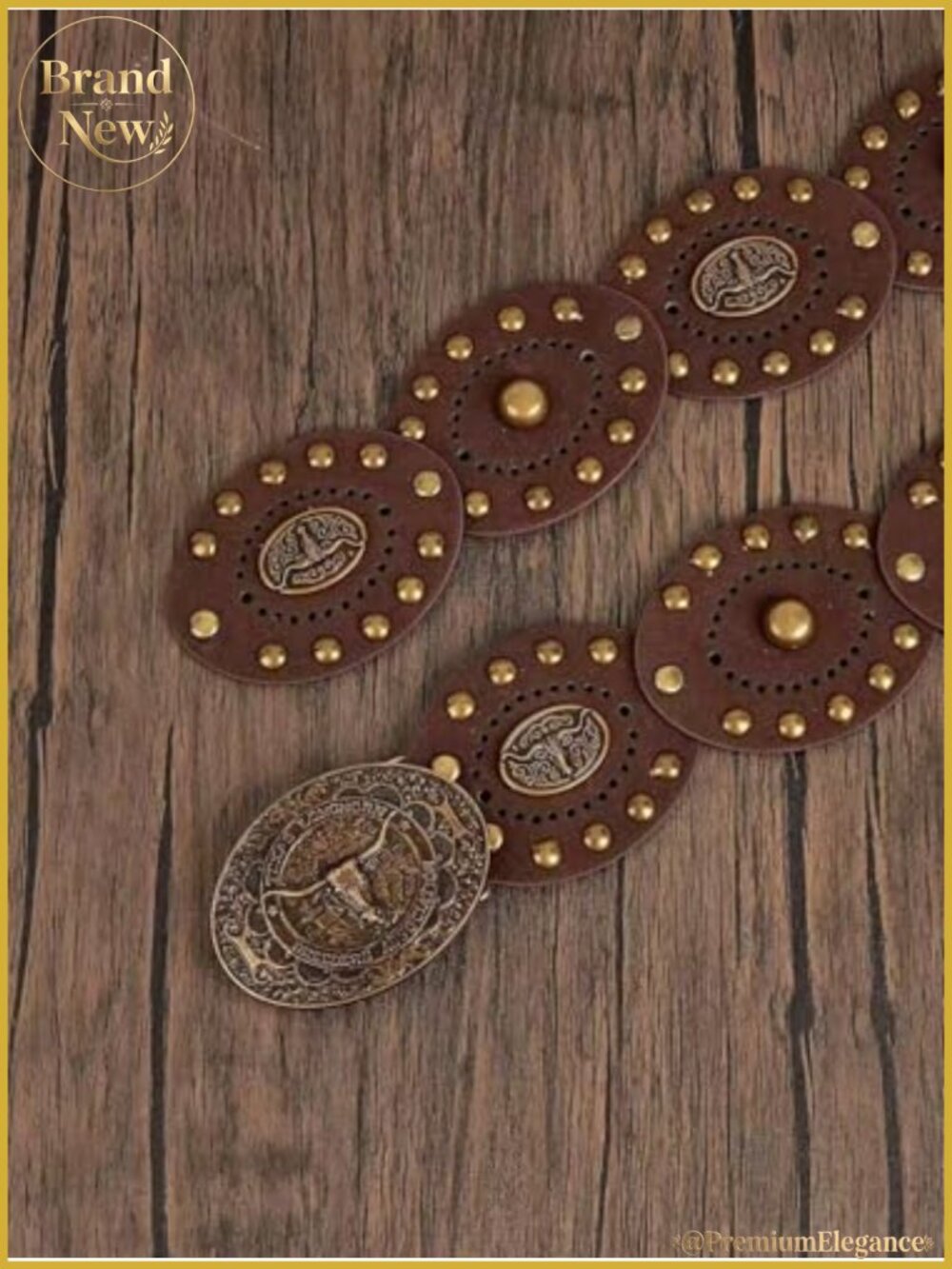 Western Wide Disc Concho Faux Leather Belt Bull Vintage Rivet Punk Boho - Picture 2 of 6